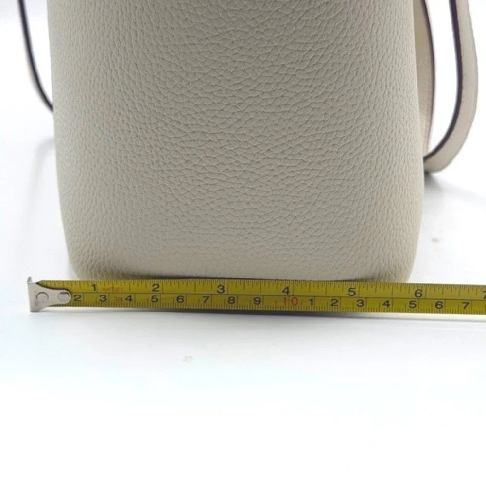 Anne Klein Women Cream Pebbled Faux Leather Zip Top Tote Bag Gold Hardware